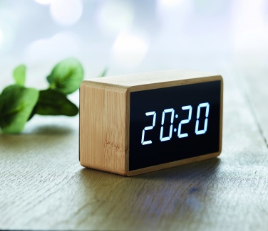 Logo trade promotional merchandise image of: LED alarm clock bamboo casing Düsseldorf