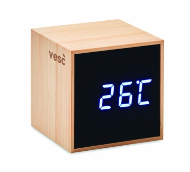 Logo trade promotional merchandise picture of: LED alarm clock bamboo casing Dortmund