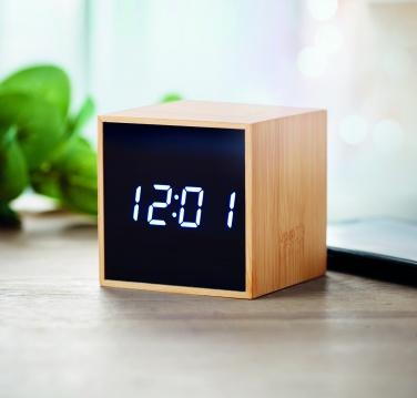 Logo trade promotional items picture of: LED alarm clock bamboo casing Dortmund