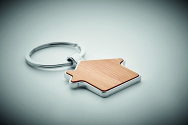 Logo trade promotional giveaway photo of: House key ring metal bamboo NORDIC