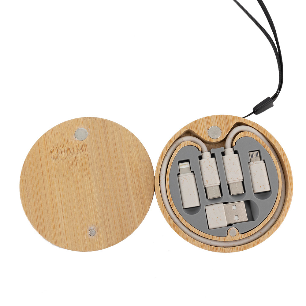 Logotrade corporate gift picture of: 4in1 cable in wooden case, LH-ZM01