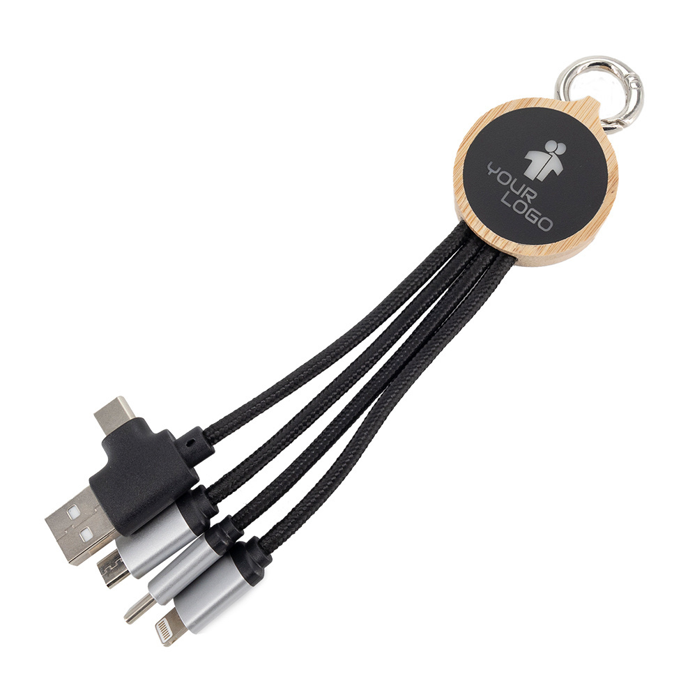 Logo trade corporate gifts picture of: 4-in-1 cable with elighted logo in a wooden casing, LH-ZMU05