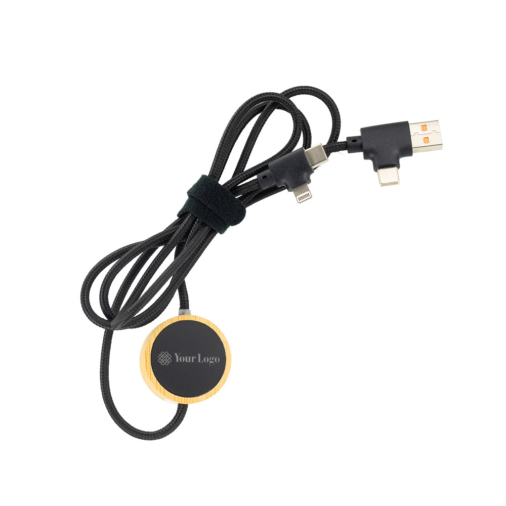 Logo trade promotional merchandise picture of: 4in1 long wooden cable with elighted logo for engraving