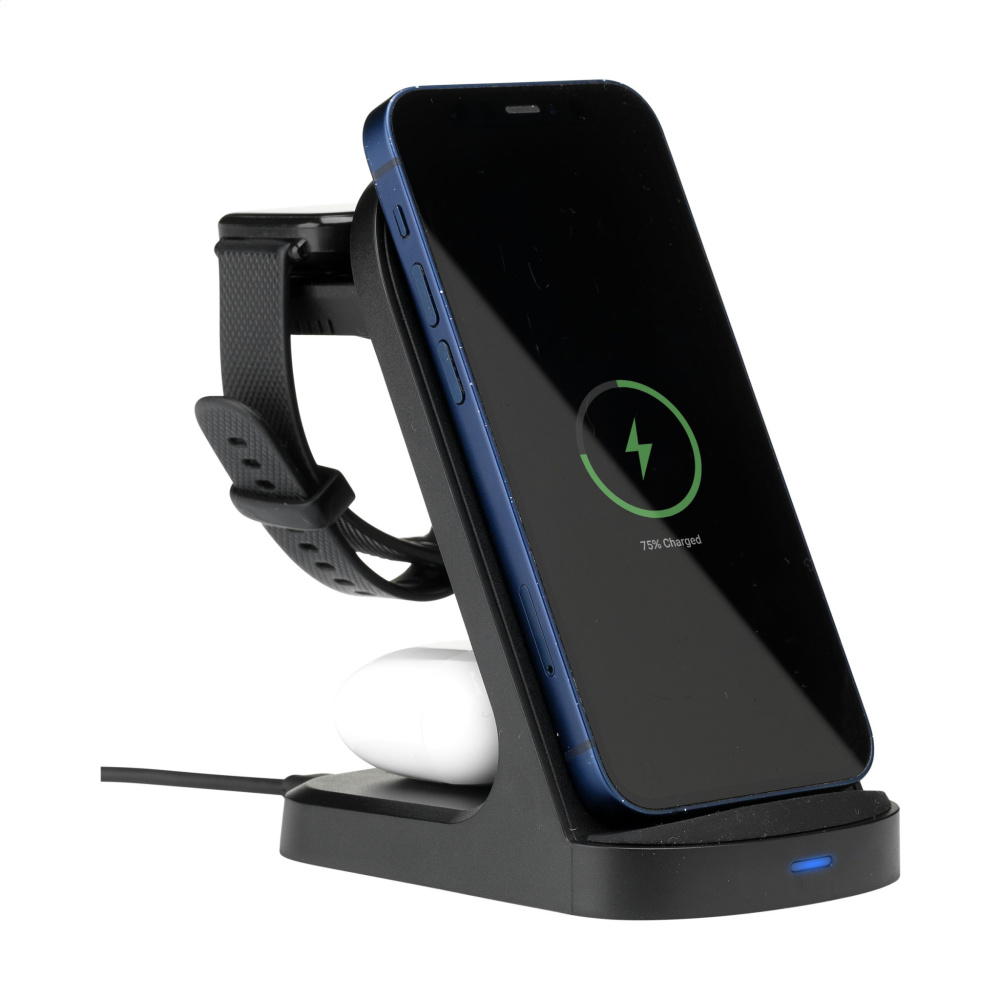 Logo trade corporate gifts image of: Triple-Up RCS Recycled ABS Wireless Charger Stand