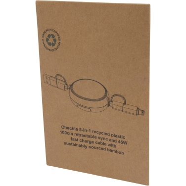 Logo trade promotional gift photo of: Chechia 5-in-1 recycled plastic 100 cm retractable data sync and 45W fast charge cable
