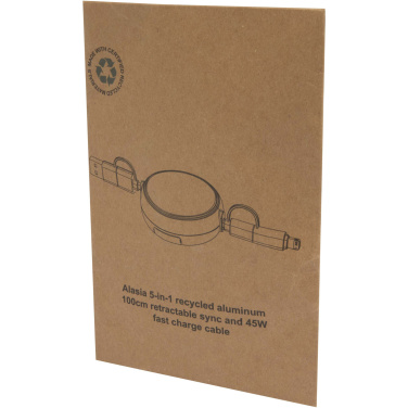 Logotrade promotional merchandise picture of: Alasia 5-in-1 100 cm recycled plastic and aluminium retractable data sync and 45W fast charge cable