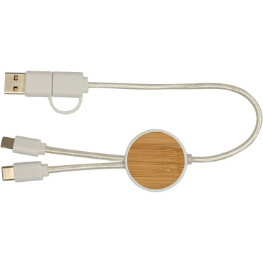 Logotrade promotional items photo of: Chechia 5-in-1 recycled plastic 30 cm data sync and 27W fast charge cable with bamboo details