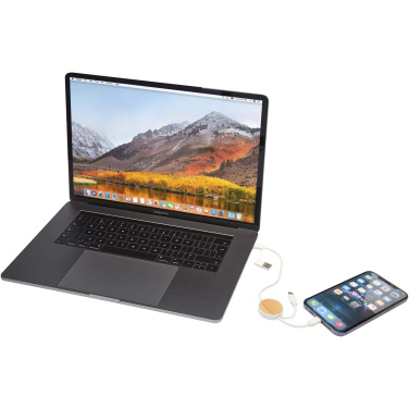 Logotrade promotional products photo of: Chechia 5-in-1 recycled plastic 30 cm data sync and 27W fast charge cable with bamboo details
