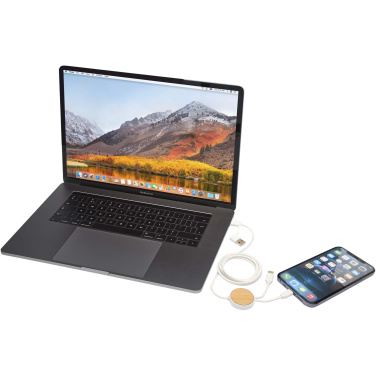 Logotrade advertising product picture of: Chechia 5-in-1 recycled plastic 150 cm data sync and 27W fast charge cable with bamboo details