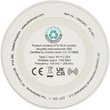 Logo trade advertising products image of: Freal 15W recycled plastic wireless charging pad