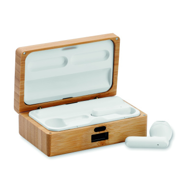 Logo trade promotional products image of: TWS earbuds in bamboo case