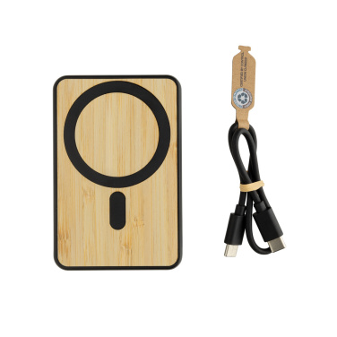 Logo trade corporate gifts picture of: Zen RCS rplastic 5000 mah 5W magnetic bamboo powerbank