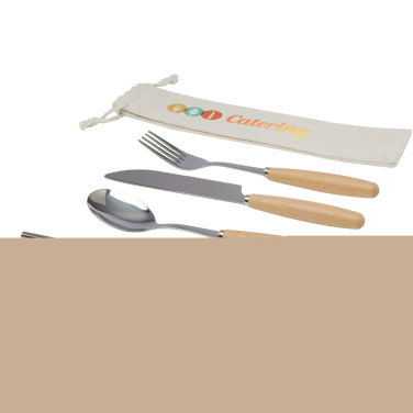 Logo trade corporate gift photo of: Root 5-piece stainless steel and beech wood cutlery set