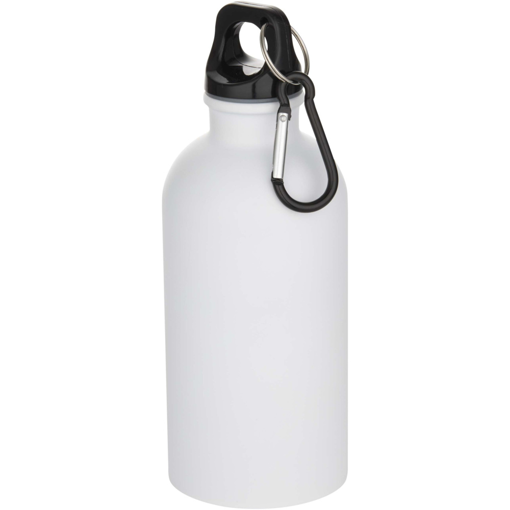 Logo trade advertising product photo of: Oregon 400 ml matte RCS recycled single wall stainless steel water bottle with carabiner