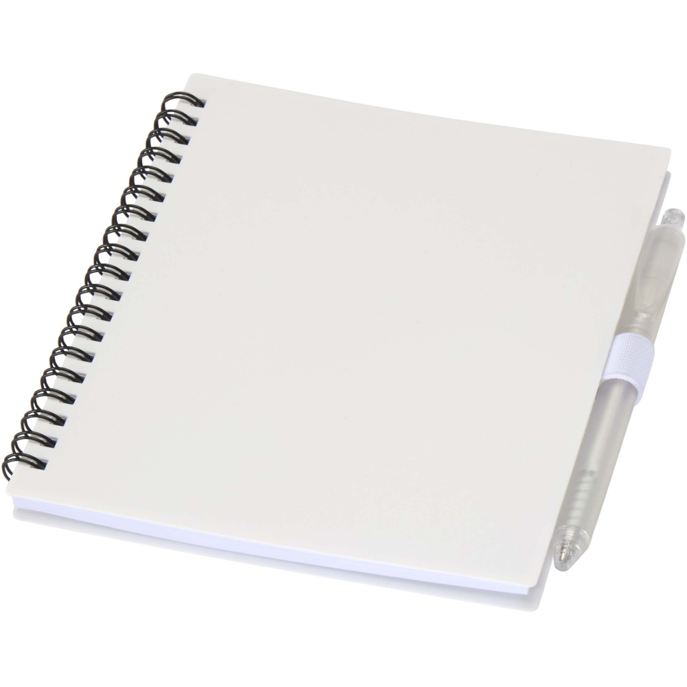 Logo trade promotional merchandise image of: Niove recycled plastic soft cover notebook and ballpoint pen set (blue ink)