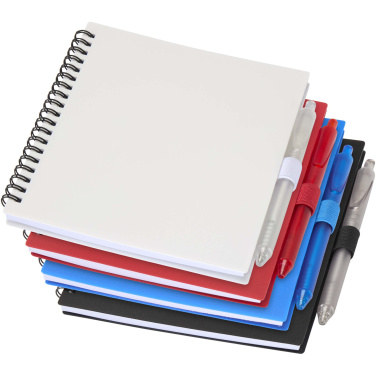 Logo trade promotional merchandise picture of: Niove recycled plastic soft cover notebook and ballpoint pen set (blue ink)