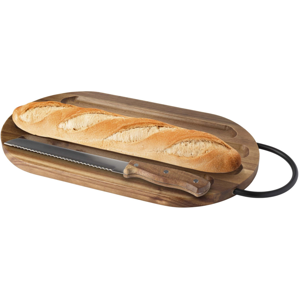 Logotrade business gift image of: Prestige acacia wood chopping board with bread knife
