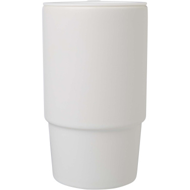 Logo trade promotional merchandise picture of: Carter 450 ml ceramic mug with plastic lid