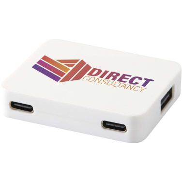 Logotrade corporate gift image of: Gaia 4-port USB hub with USB-A and Type-C output and dual input - made from recycled plastic