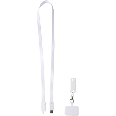 Logo trade advertising product photo of: Franz recycled plastic smartphone lanyard with built-in data sync and 65W fast charge 5-in-1 cable