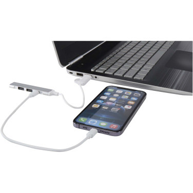 Logo trade promotional merchandise image of: Alkaid 4-port recycled aluminium USB-A and Type-C hub with dual input