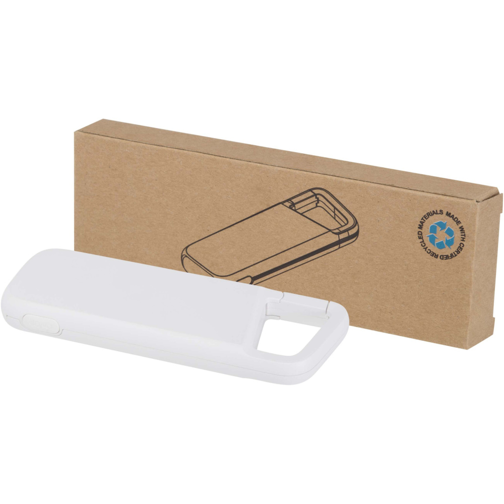 Logo trade promotional product photo of: Alkes 5000 mAh 12W recycled plastic water resistant power bank with carabiner