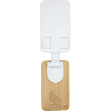 Logotrade promotional item picture of: Alfirk recycled plastic foldeable desk phone stand with bamboo details