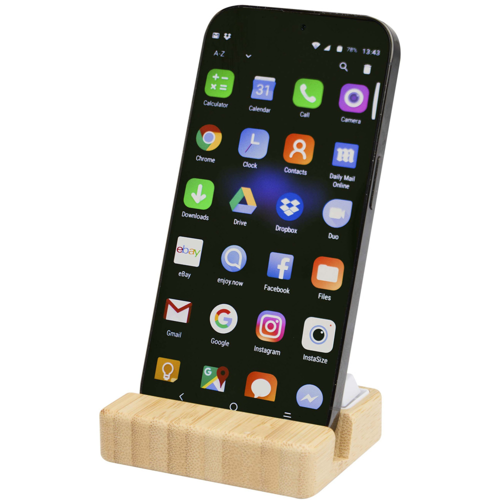 Logotrade promotional merchandise picture of: Algol recycled plastic phone stand and fidget toy with bamboo details