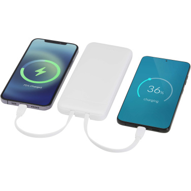 Logo trade promotional giveaways image of: Adhil 10.000 mAh 10W recycled plastic power bank with 2 built-in cables
