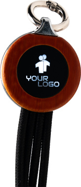 Logo trade promotional giveaways picture of: 4-in-1 cable with elighted logo in a wooden casing