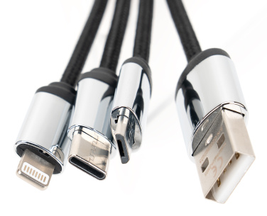 Logotrade corporate gift picture of: 4-in-1 cable with elighted logo in a wooden casing