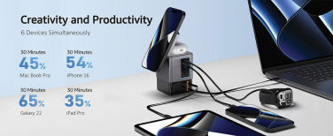 Logotrade advertising product picture of: Urban Vitamin Sacramento 105W GAN charger+retractable cables