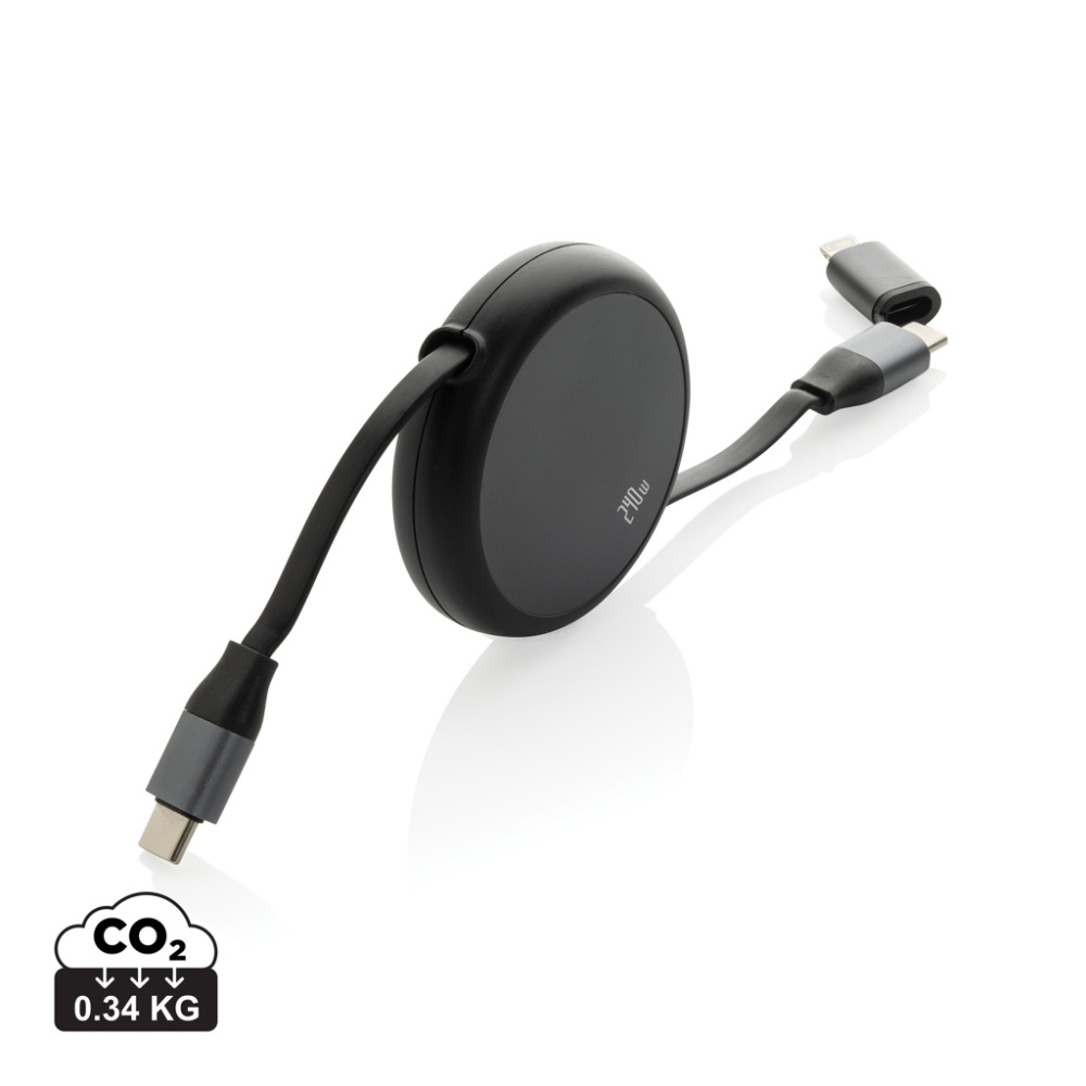 Logotrade business gift image of: Terra RCS recycled aluminium retractable 240W 2-in-1 cable