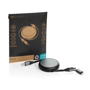 Logotrade promotional item picture of: Terra RCS recycled aluminium retractable 240W 2-in-1 cable