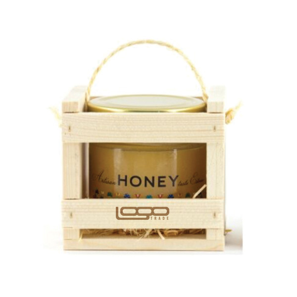 Logo trade promotional giveaway photo of: ##Flower honey in a wooden box, 300 ml with custom design