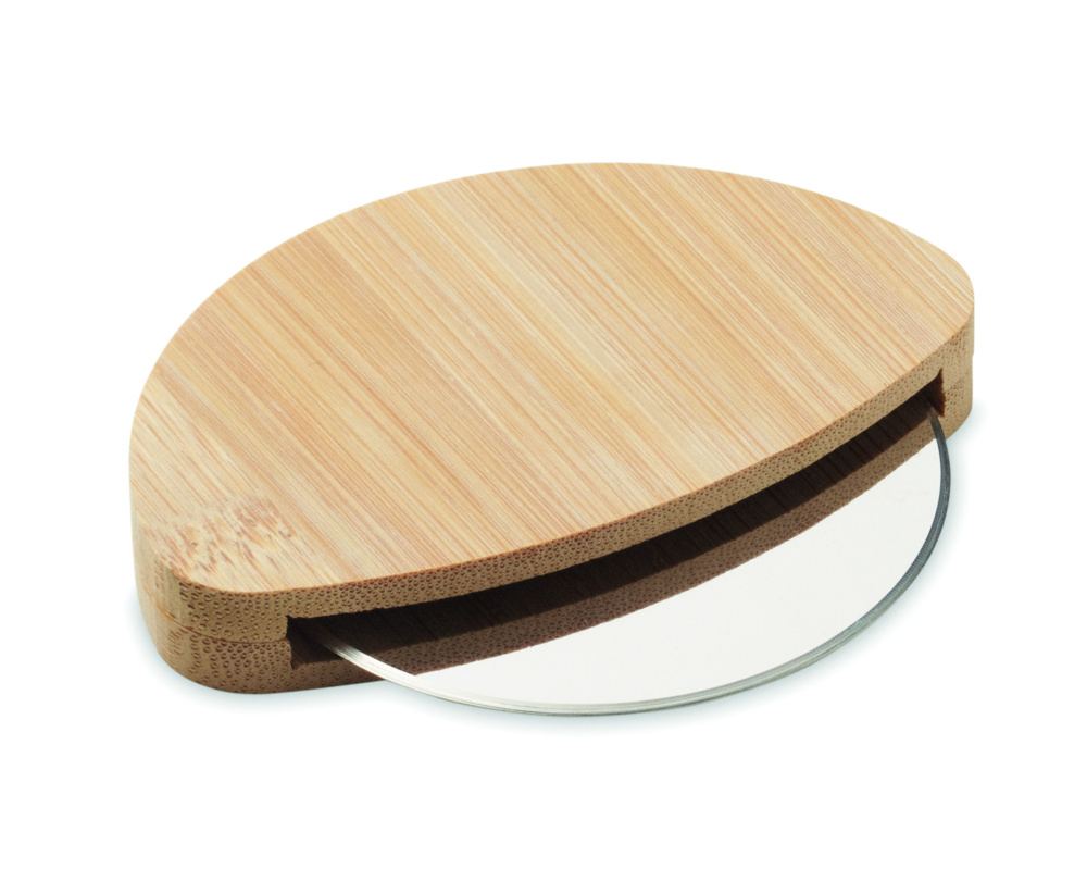 Logo trade corporate gifts image of: Round bamboo pizza cutter
