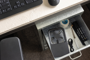 Logo trade promotional gifts picture of: Aervina RCS recycled plastic re-chargeable desk fan