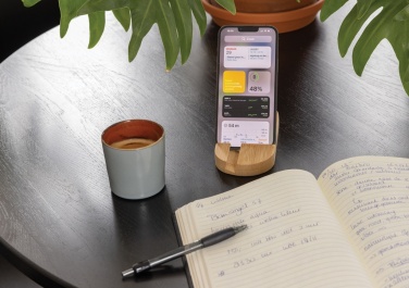 Logotrade reklaamkingituse foto: Bambusest tahvelarvuti ja telefonihoidik