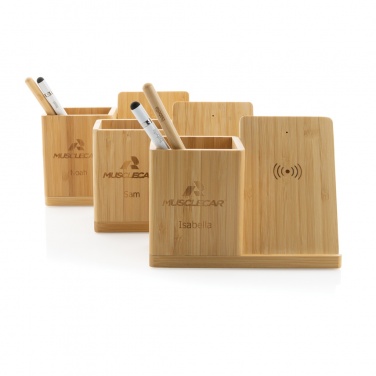 Logo trade reklaamkingid foto: Calgary bambusest 10W juhtmevaba laadija