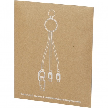 Logotrade mainoslahjat ja liikelahjat tuotekuva: Tecta 6-in-1 kierrätysmuovista ja bambusta valmistettu latauskaapeli avaimenperällä