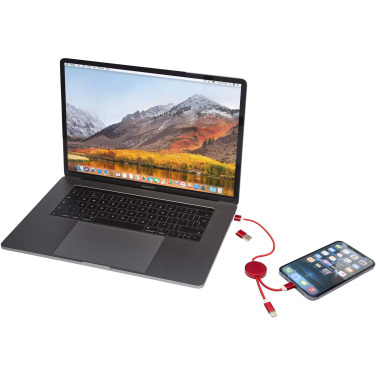 Logotrade mainoslahja tuotekuva: Alasia kierrätysalumiininen ja -muovinen 30 cm:n ja 27 W:n datasynkronoiva 5-in-1-pikalatauskaapeli