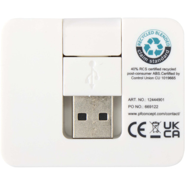 Logo trade liikelahjat mainoslahjat kuva: Gaia 4-porttinen USB-keskitin, jossa USB-A- ja Type-C-lähtö sekä kaksoistulo – valmistettu kierrätetystä muovista