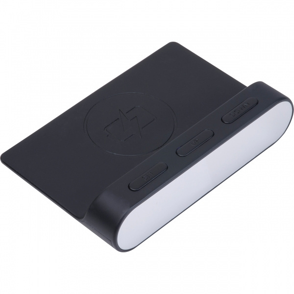 Logotrade reklamprodukter bild: Väckarklocka och trådlös laddare ADELAIDE